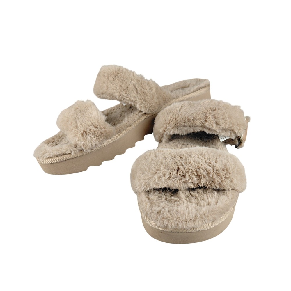 Koolaburra‎ by UGG Women's Slides Tan Fuzzy Fur Platform Sandals Size 7